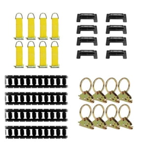 """E-Track Tie-Down KIT! 4 Powder-Coated 4' Horizontal E Track Rails, 8 End Caps, 8 Rope Tie-Offs, 8 O Rings | Trailer Accessories, Cargo Securement"""