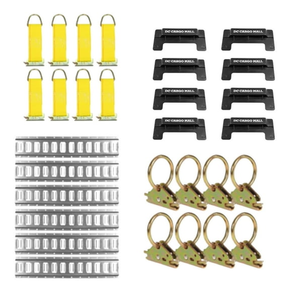 "E-Track Tie-Down KIT! 6 Galvanized 5' Horizontal E Track Rails, 8 End Caps, 8 Rope Tie-Offs, 8 O Rings | Trailer Accessories, Cargo Securement"