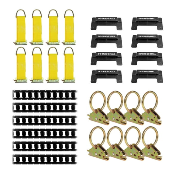 "E-Track Tie-Down KIT! 6 Powder-Coated 5' Horizontal E Track Rails, 8 End Caps, 8 Rope Tie-Offs, 8 O Rings | Trailer Accessories, Cargo Securement"