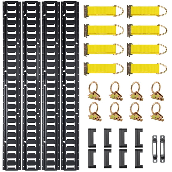 E-Track Tie Down Kit 30PCS 5FT Steel Rails with O Rings D-Ring Tie-Offs and End Caps for Cargo Motorcycles Bikes Trailers and Box Trucks