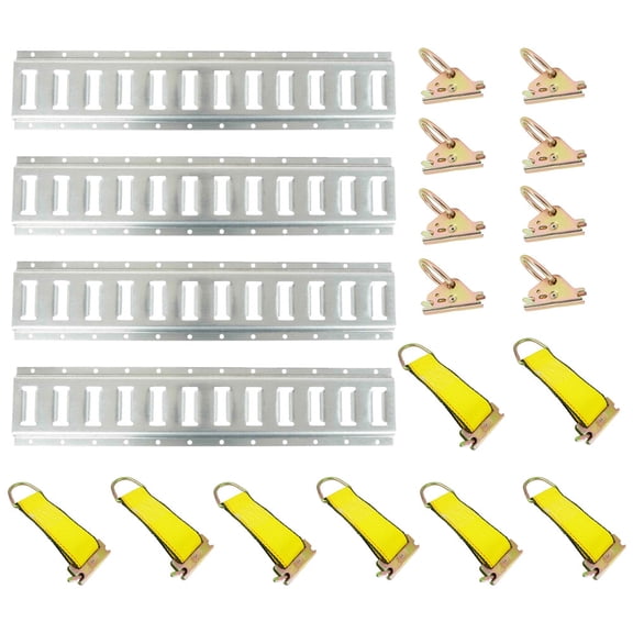 E-Track Tie-Down Kit 8' Galvanized Horizontal Rail Made in USA, 6" Rope Tie-Off with D-Ring & 2" O-Ring Fitting