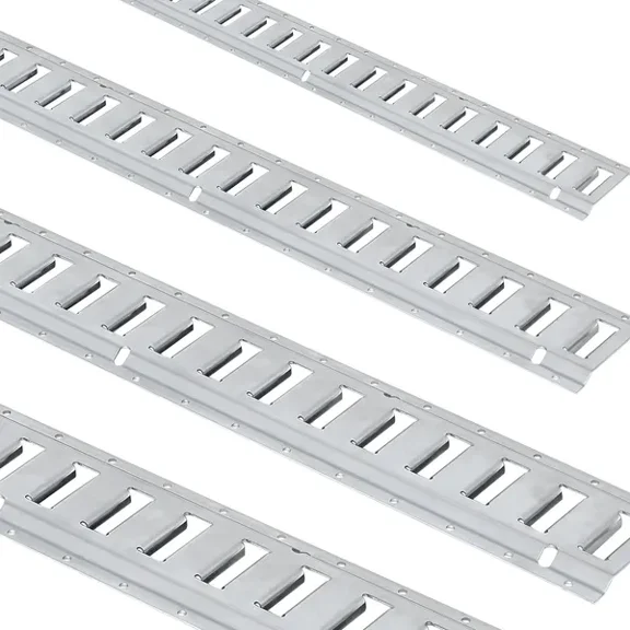 E Track Tie-Down Rail Kit, 34PCS 5FT E-Tracks Set Includes 8 Steel Rails & 2 Single Slot & 8 O Rings & 8 Tie-Offs w/D-Ring & 8 End Caps, Securing Accessories for Cargo, Motorcycles, and Bikes