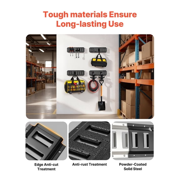 E-Track Tie-Down Rail Kit,4 Pack 1.3 ft E Track Rails,2 U-Shaped Hooks,2 Tool Holders,2 Track Shelf Brackets,2 Tire Holders,2 Cable Storage Rings,8 End Caps&1 Bag,Fit for Vans Trailers
