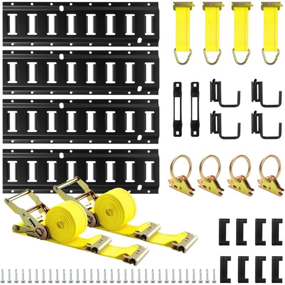 E Track Tie-Down Rail Kit, 4 Pack 16" Etrack Rails with 56 count Accessories for Garage Storage