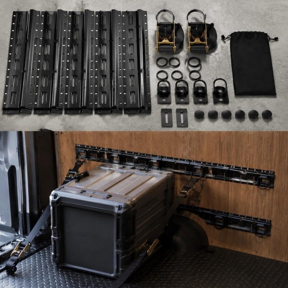 E-Track Tie-Down Rail Kit, 4-pack 1.3 Ft Steel E-Tracks, with 2 Ratchet Straps, O-Rings, Tie-Offs, D-Rings, End Caps & Storage Bag
