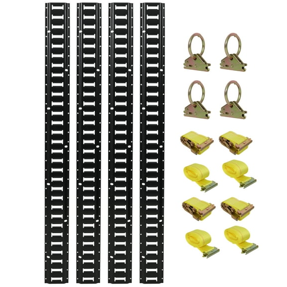 E Track Tie-Down Rail Kit, 4x5ft Rails, 4 Anchors, 4 Straps for Trucks Vans