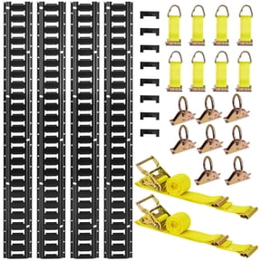 E-Track Tie-Down Rail System, 4-Piece 7.7 ft Rails with Ratchet Straps, D-Rings, End Caps for Vans, Trailers, Motorcycle&Garage Storage