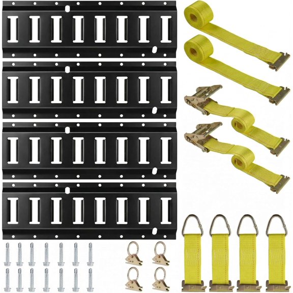 E Track Tie Down Kit with 2 Ratchet Straps, 30 count Heavy Duty Etrack System with 4 Rails, 4 O-Ring Anchors & 4 Rope Tie Offs, Enclosed Trailer Accessories for Cargo, &