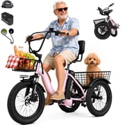 ESKUTE T300 E Trike Electric Tricycle for Adults, 750W Brushless Motor 18MPH Fat Tire Folding Trike, Step-Thru 3 Wheel Electric Bicycle, Pink with Phone Holder Bag & Mirrors & Lock, UL2849