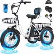 ESKUTE T300 E Trike Electric Tricycle for Adults, 750W Brushless Motor 18MPH Fat Tire Folding Trike, Step-Thru 3 Wheel Electric Bicycle, White with Phone Holder Bag & Mirrors & Lock, UL2849