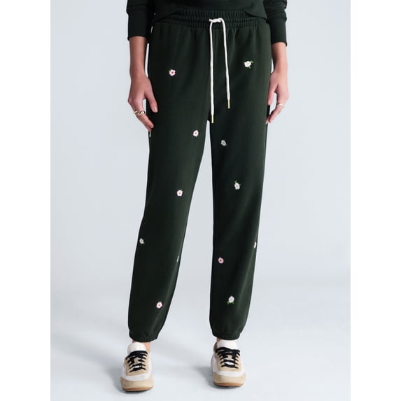 Free Assembly Women’s and Women’s Plus Embroidered Jogger Sweatpants, Sizes XS-4X