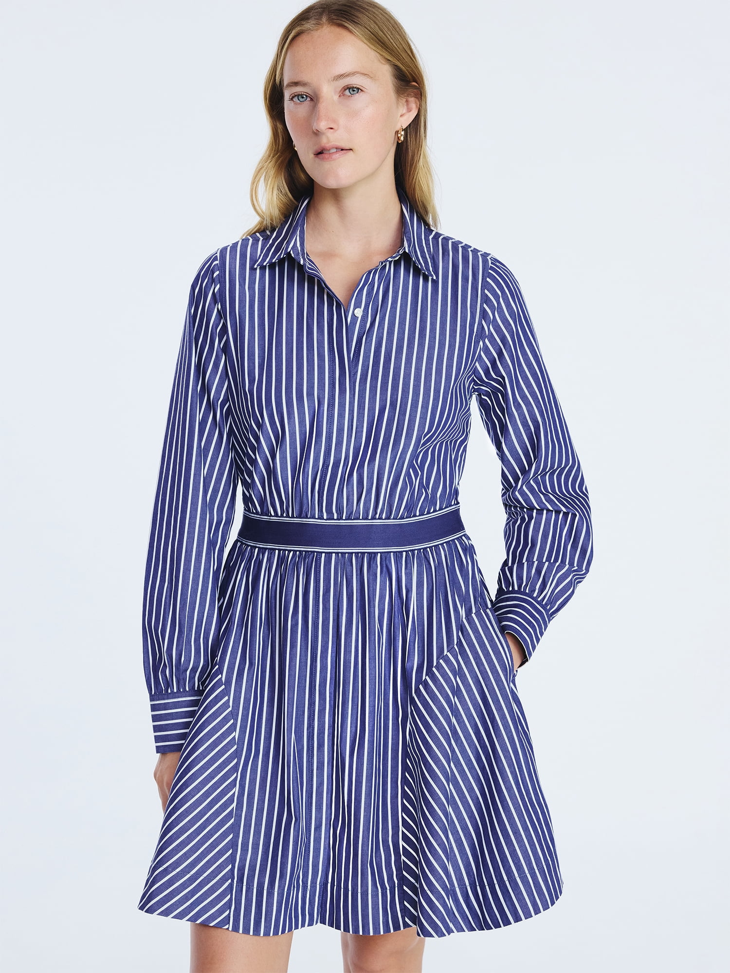 Free Assembly Women's Cotton Mini Shirtdress with Long Sleeves, Sizes XS- XXL