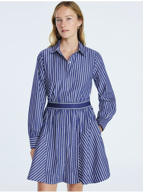 Women's Cotton Mini Shirtdress with Long Sleeves, Sizes XS- XXL