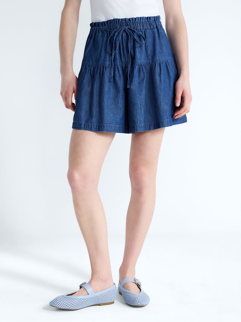 Free Assembly Women's Pull On Seamed Denim Shorts, 4