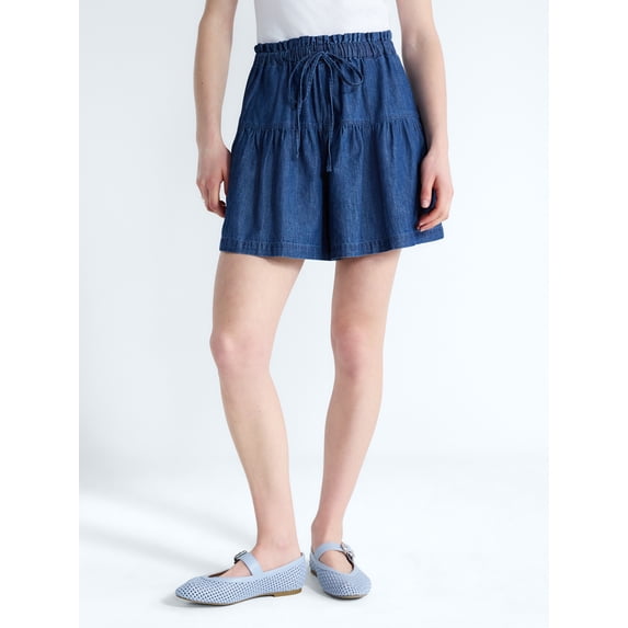 Free Assembly Women's Pull On Seamed Denim Shorts, 4" Inseam, Sizes XS-XXL