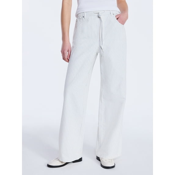 Free Assembly Women's and Women's Plus Striped Wide Leg Relaxed Jeans with Elastic Waist, Sizes XS-4X