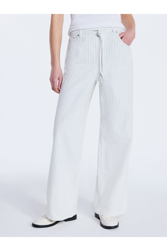 Women's and Women's Plus Striped Wide Leg Relaxed Jeans with Elastic Waist, Sizes XS-4X