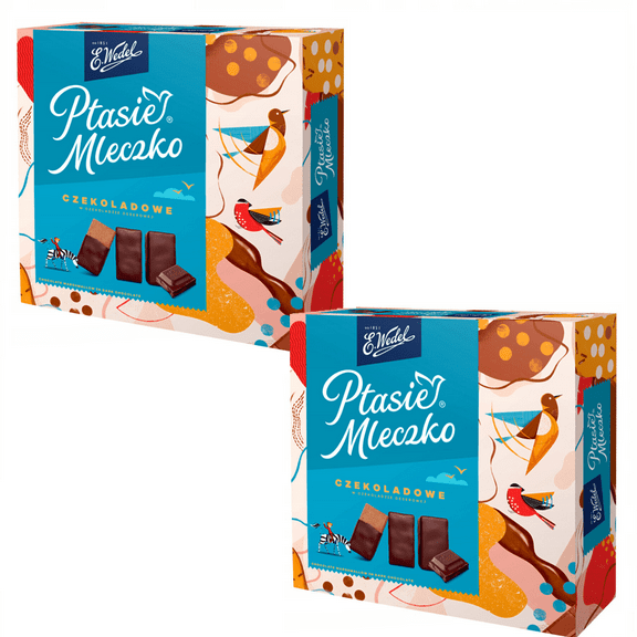 E.Wedel Bird's Milk Chocolate Flavor 340G (2 Pack) - Authentic Polish Candy - Creamy Filling - Rich