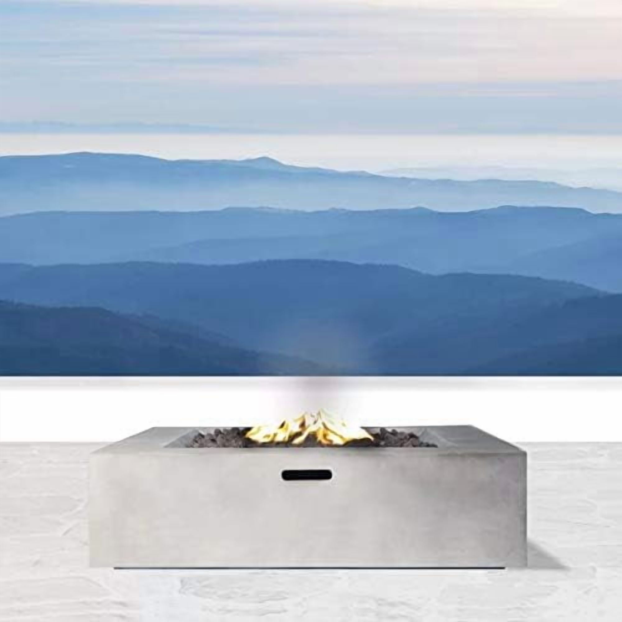 E-Western 12-inch Concrete Outdoor Fire Pit Table Modern Rectangular Design Weather-Resistant Garden Heating