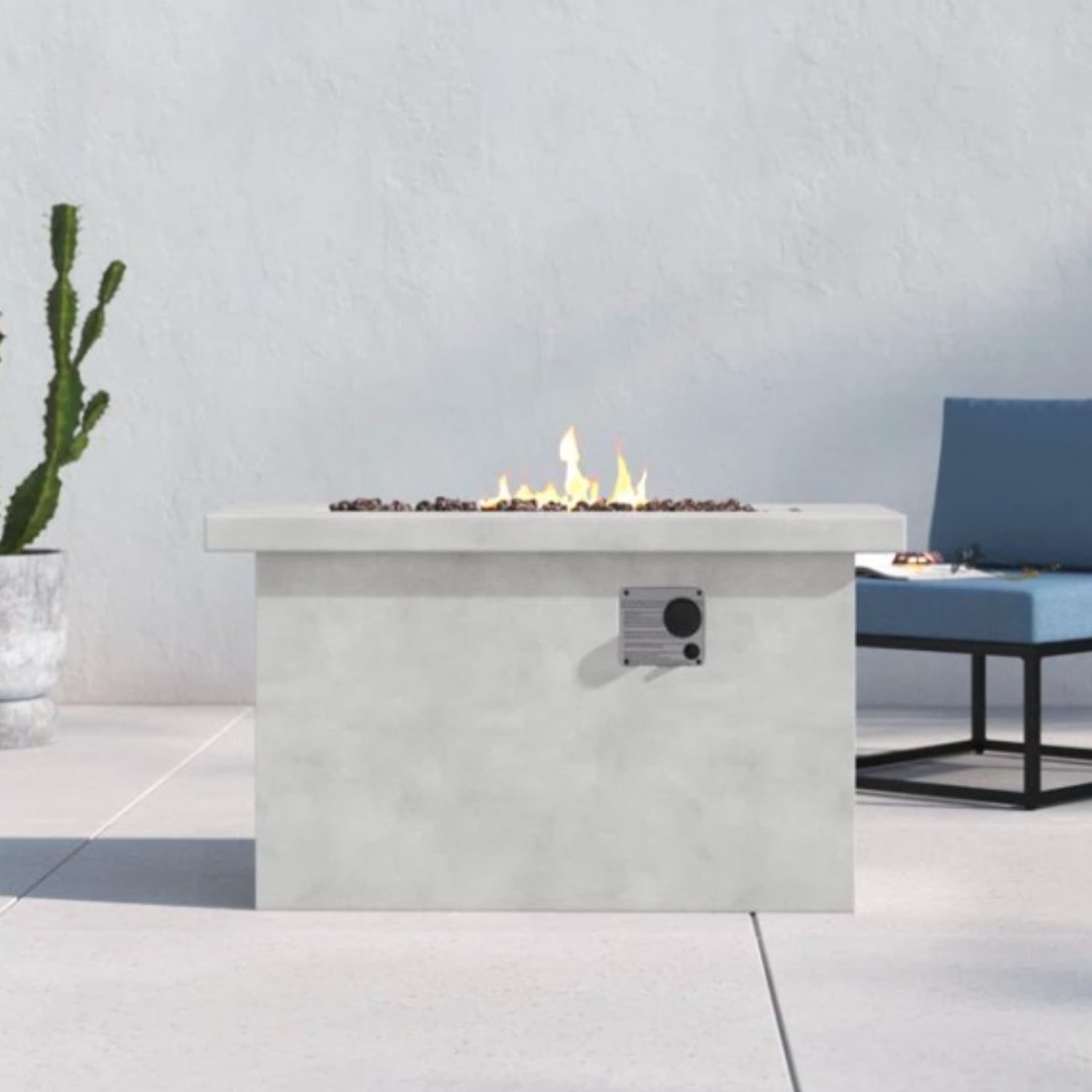 E-Western 24 Inch Concrete Propane and Natural Gas Outdoor Fire Pit Table Gray Rust-Resistant Patio Heater