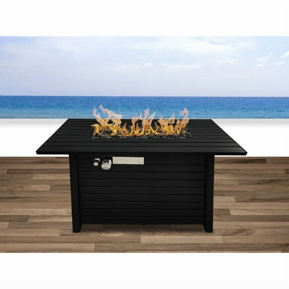 E-Western 24-inch Steel Propane Outdoor Fire Pit Table with Lid for Garden Patio Black