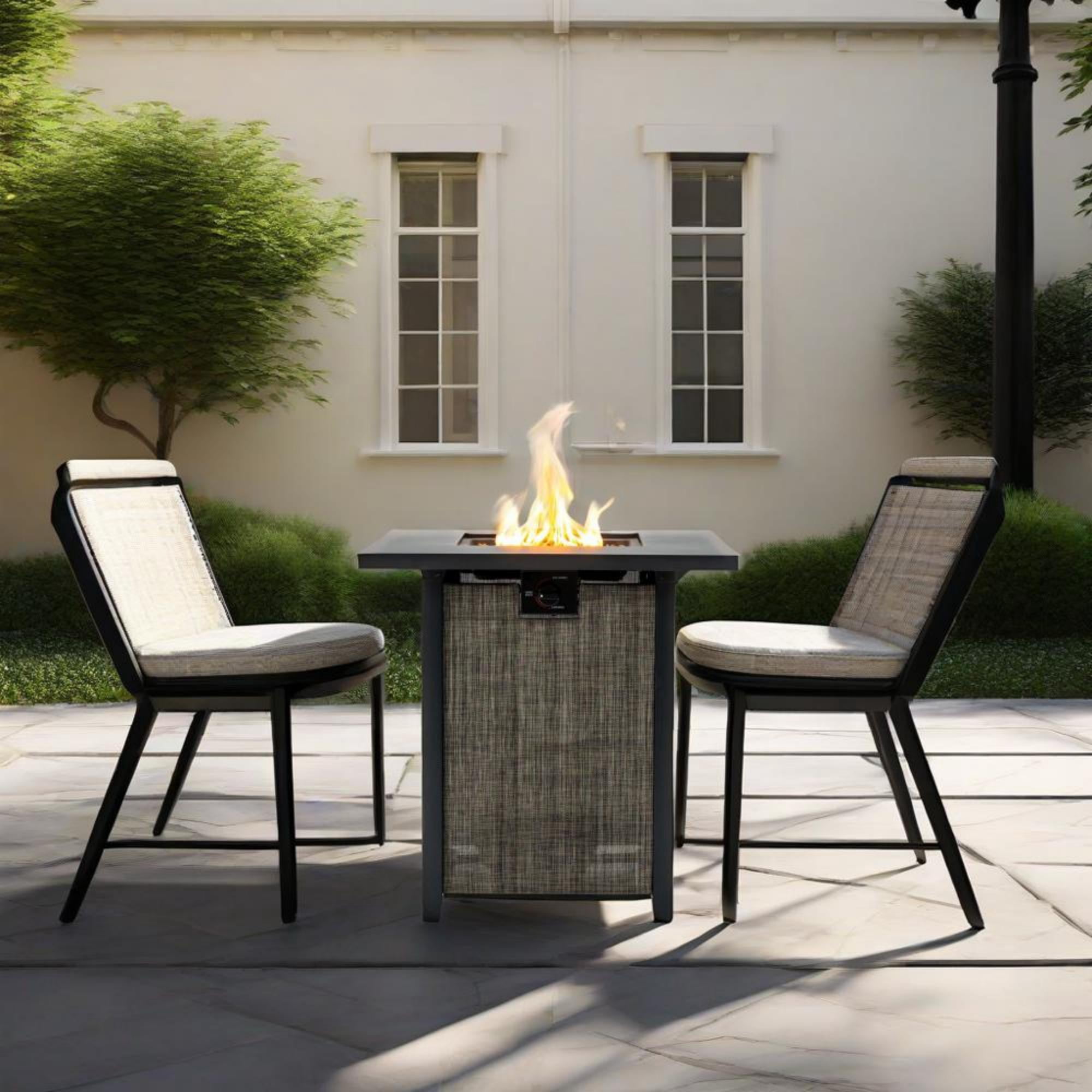 E-Western 28-Inch Propane Fire Pit Table with 50000 BTU Steel Square Design for Outdoor Patio Garden Courtyard Black