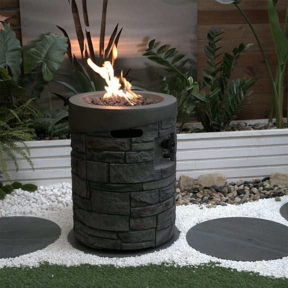 E-Western 32000 BTU Outdoor Gas Fire Pit with CSA Certification 20 Inch Diameter Lava Stones Rainproof Cover Magnesium Oxide Finish Perfect for Garden & Backyard