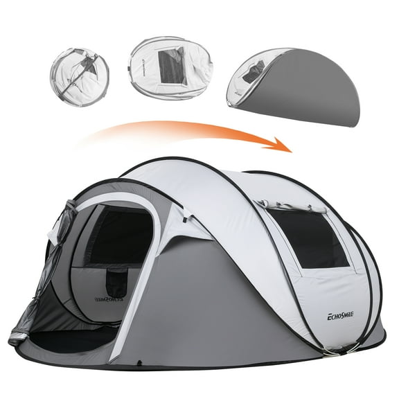 E-Western 4-6 Person Pop-Up Tent, Spacious White & Gray Family Camping Tent, Quick Setup, Waterproof, Ventilated, Lightweight, Ideal for Outdoor Adventures