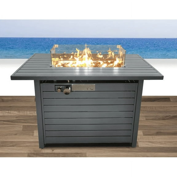 E-Western 42-Inch Steel Propane Fire Pit Table with Lid for Outdoor Patio Garden Year-Round Use