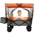thumbnail image 1 of E-Western: 480Lbs Collapsible Garden Wagon with Canopy, Mosquito Net, Large Capacity, Off-Road Wheels, Lightweight, Steel Frame, Orange, 1 of 11