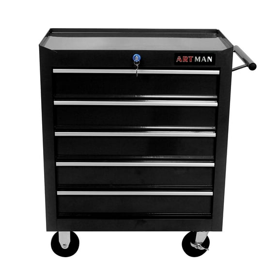 E-Western 5 Drawer Metal Tool Chest with Wheels Garage Storage Lockable Heavy Duty Steel Black