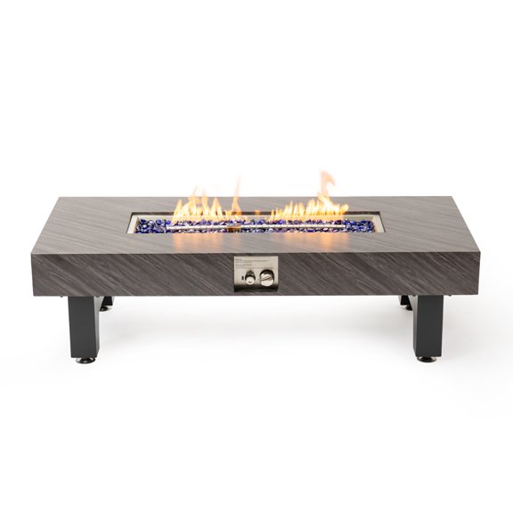 E-Western 54 Inch Iron Fire Pit Table with Stone Finish for Outdoor Heating Garden Patio Durable Steel Burner Durable Construction Easy to Control and Safe with Waterproof Cover