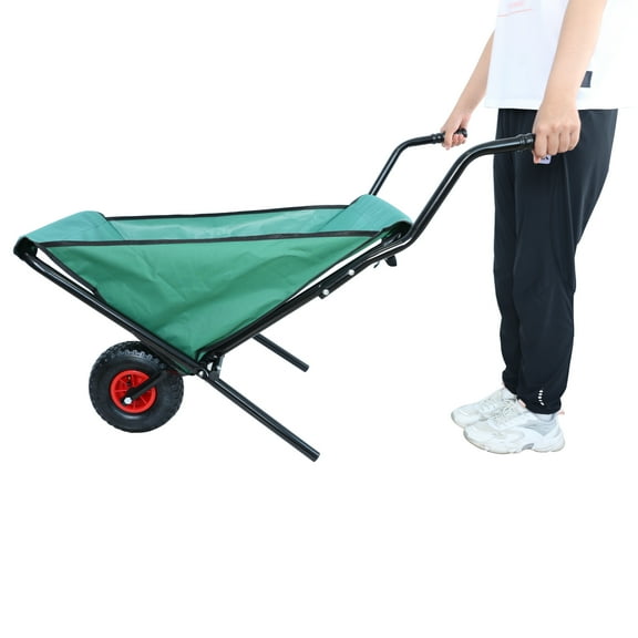 E-Western Collapsible Garden Yard Wheelbarrow Lightweight Foldable 176 lbs Capacity Green with Heavy Duty Oxford Cloth 10-inch Pneumatic Tire