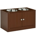 thumbnail image 1 of E-Western Large Elevated Dog Bowls with Storage Cabinet, 44L Capacity, Raised Stand for Dogs, Brown, Pet Food & Water Station, Easy to Clean, Durable Stainless Steel, Dimensions 23.5" x 11.8" x 14", 1 of 10