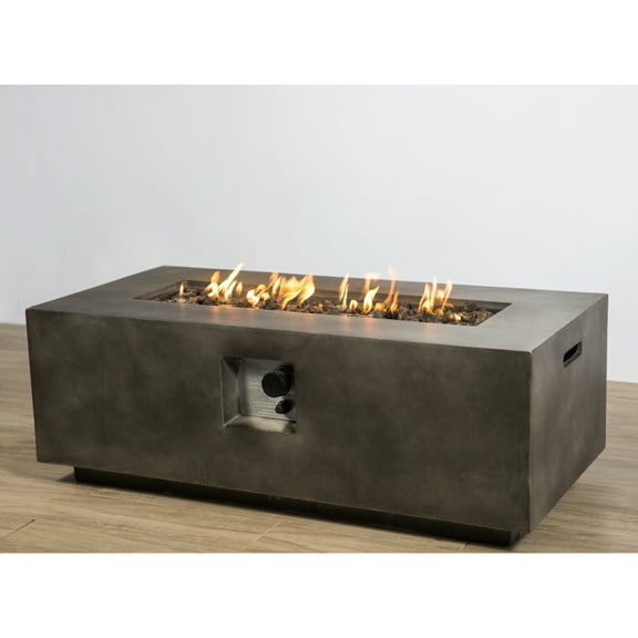 E-Western Concrete Gas Fire Pit Table for Outdoor Heating Charcoal Durable Steel Burner 50000 BTU Lava Rocks