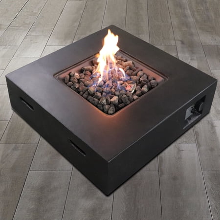 E-Western Fiber Reinforced Concrete Propane Gas Fire Pit Table for Outdoor Heating Charcoal, 31 Inch, Charcoal