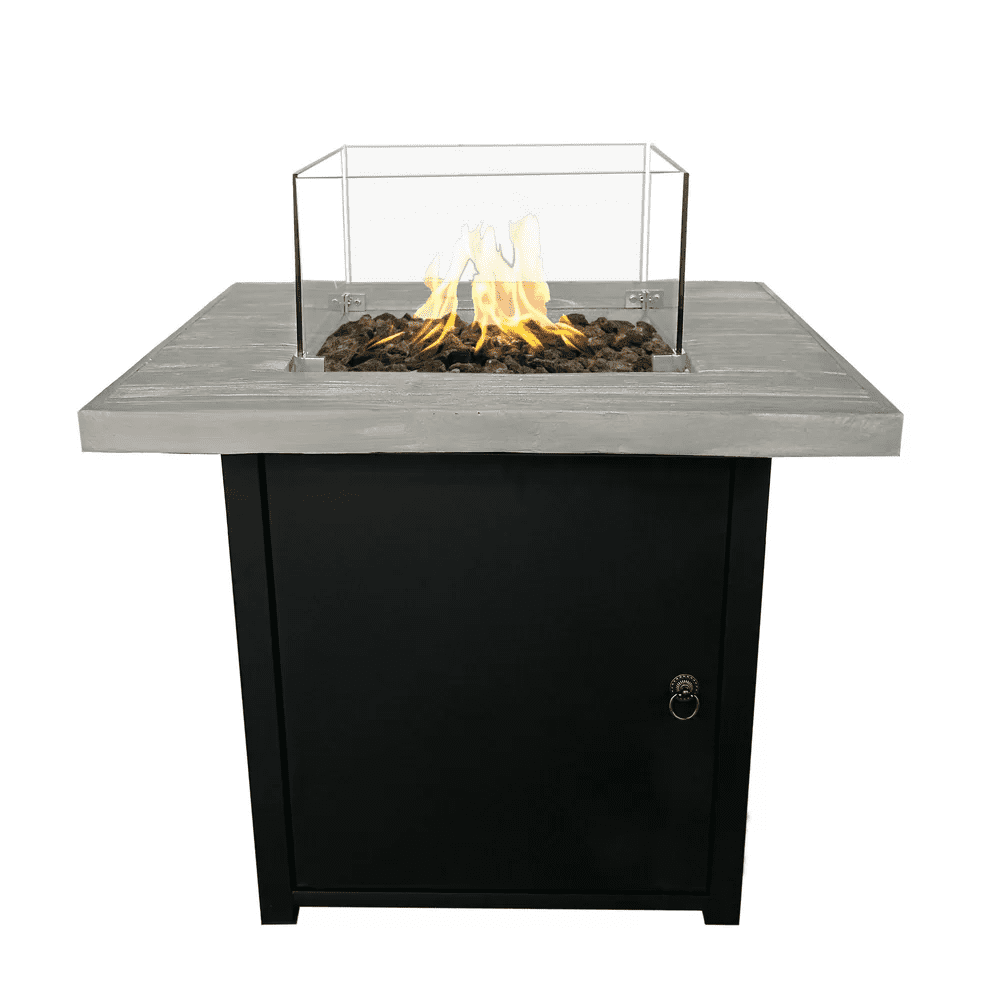 E-Western Fibre Reinforced Concrete Propane Fire Pit Table for Outdoor Heating Black Gray Stylish Modern Garden Patio