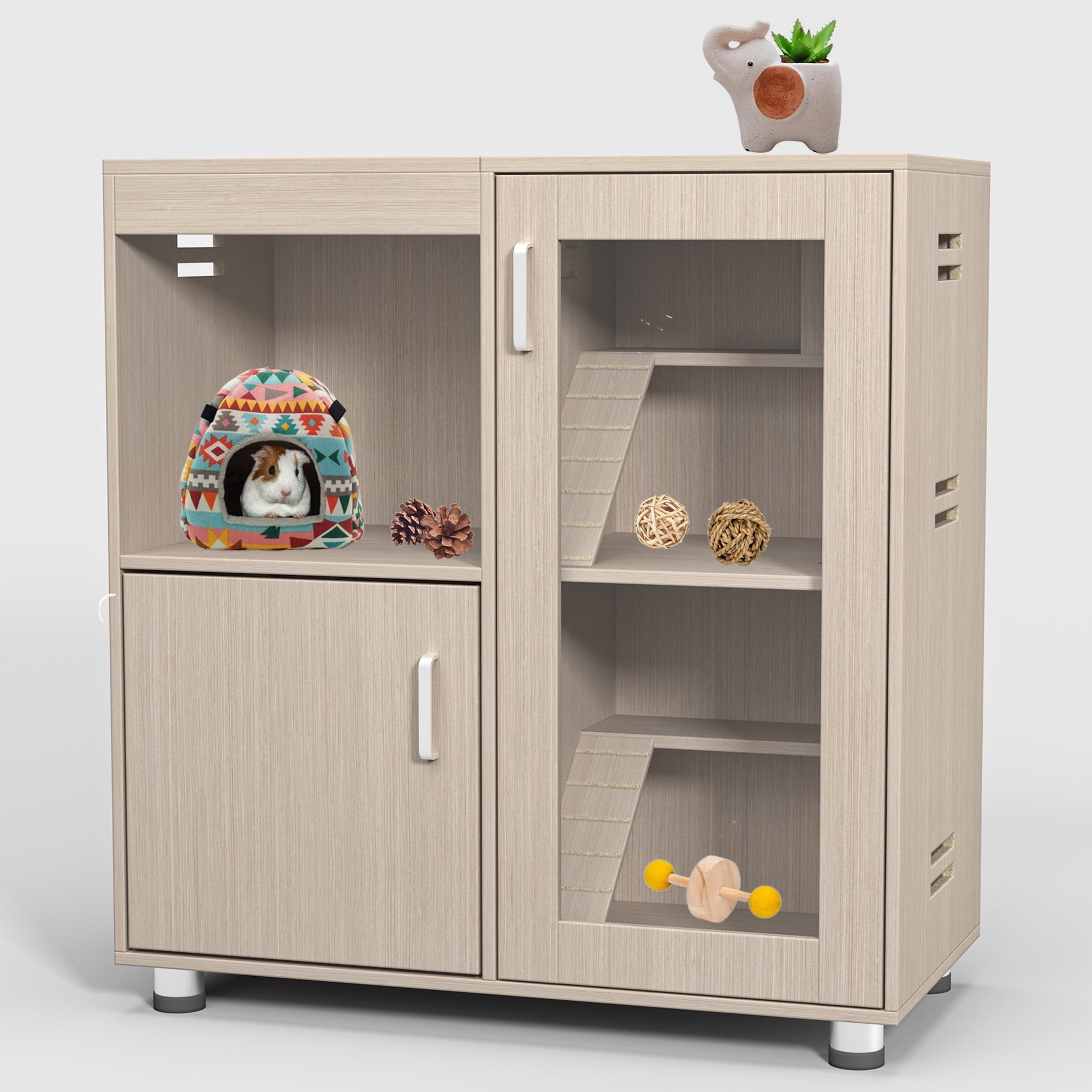 Picture of E-Western Guinea Pig Cages 4-Tier Wooden Hamster House with Storage ...