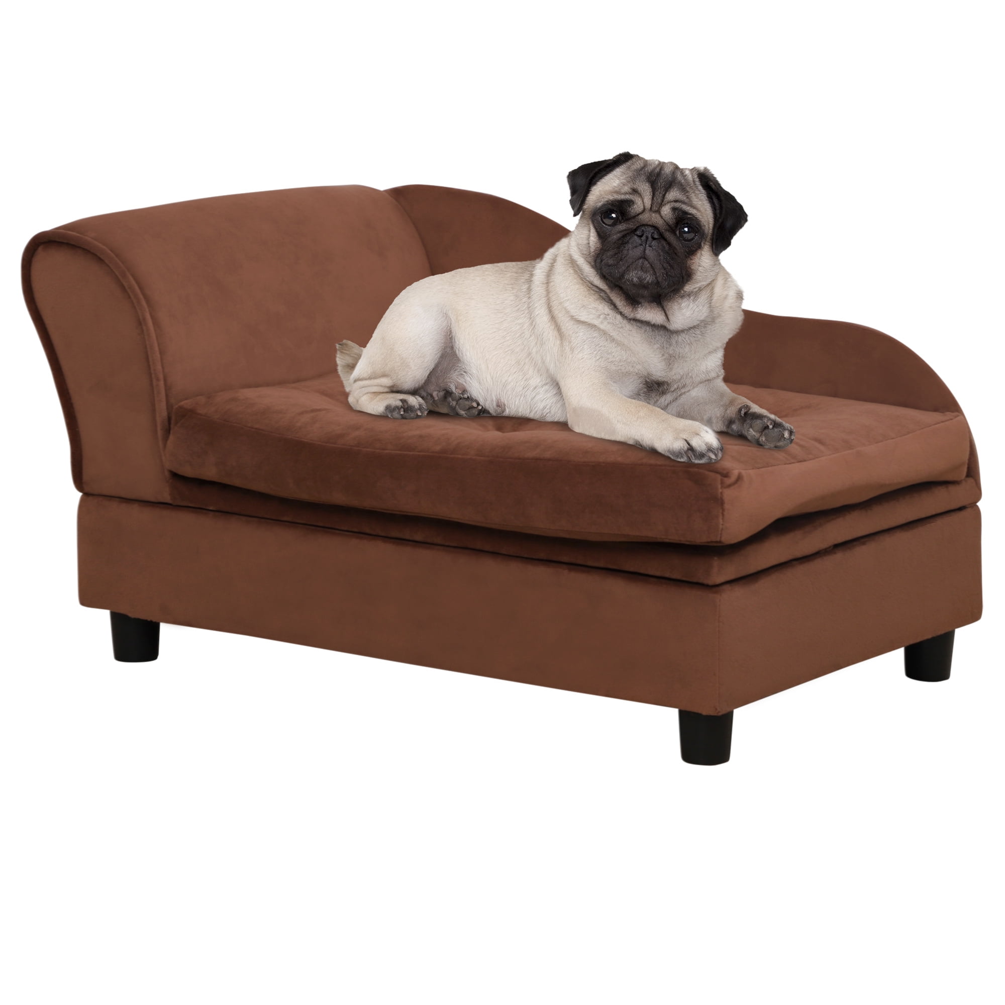 E-Western Luxury Small Dog Bed with Hidden Storage, Soft Foam Couch, Modern Pet Furniture for Puppies & Little Breeds, Brown