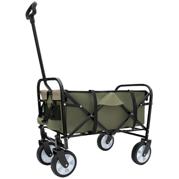 E-Western Minimeetall Collapsible Steel Wagon Cart with Strap System - Portable Utility, Beach & Garden Cart Supports 225lbs, Army Green