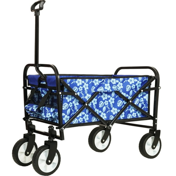 E-Western Minimeetall Colorful Collapsible Foldable Garden Wagon with Strapping System Blue Flower Supports 225lbs