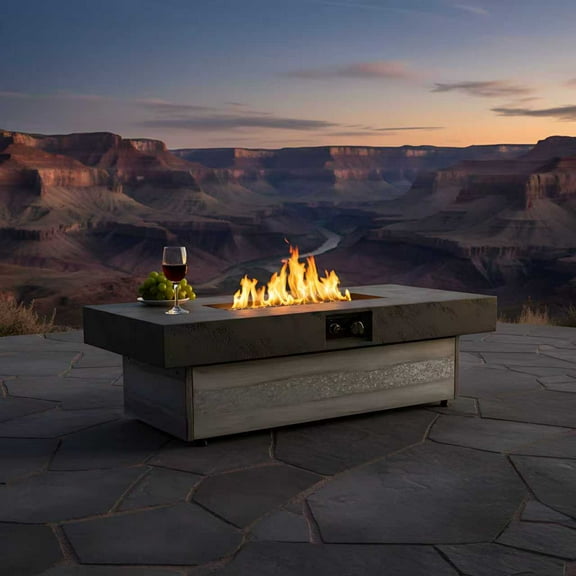 E-Western Outdoor Firepit Table 48x24 Inch Rectangle 50000 BTU Propane Fire Pit for Patio with Adjustable Height and Modern Design