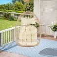 thumbnail image 1 of E-Western Outdoor Rattan Egg Swing Chair Hanging Chair with Wood Frame, Khaki | Patio, Garden & Indoor Use, Modern Design, Waterproof Cushion, 360lbs Load Capacity, 1 of 14