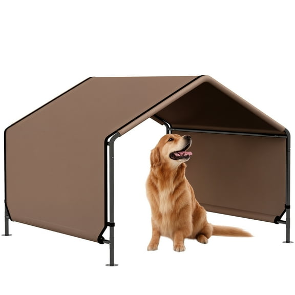 E-Western Portable Water-Resistant Pet Tent Dog Shelter, Easy Setup, Sturdy Steel Frame, Compact Travel Dog House for Outdoor Garden Patio Brown