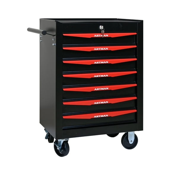 E-Western Rolling Metal Tool Chest with 7 Drawers Steel Black and Red Heavy Duty Storage Organizer 20 Inch