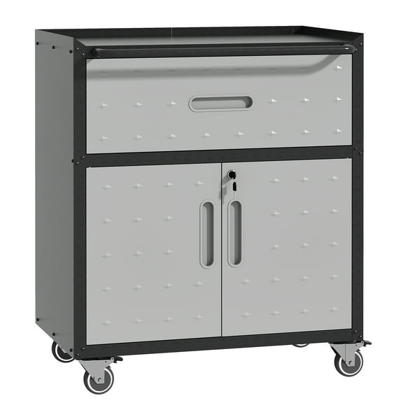 E-Western Sturdy Metal Tool Cabinet with Wheels Garage Storage Mobile Heavy-Duty Steel Organizer Black Gray