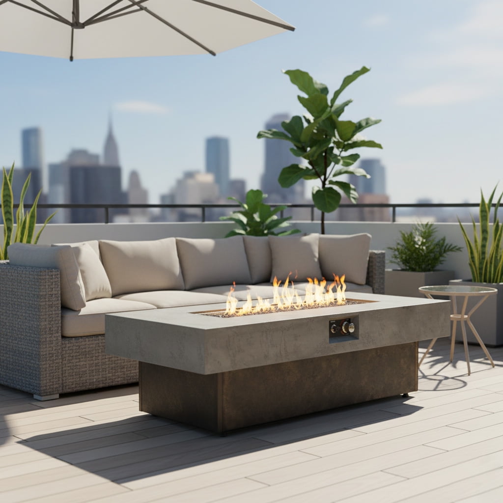 E-Western Tabletop Propane Fire Pit 55x23 in Outdoor Firepit Table 50000 BTU Patio Balcony Three Height Options