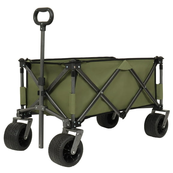 E-Western Utility Garden Wagon Cart, Folding Camping Trolley, Beach Picnic Cart, Green, Steel, 37.8"x21.65"x34.33"