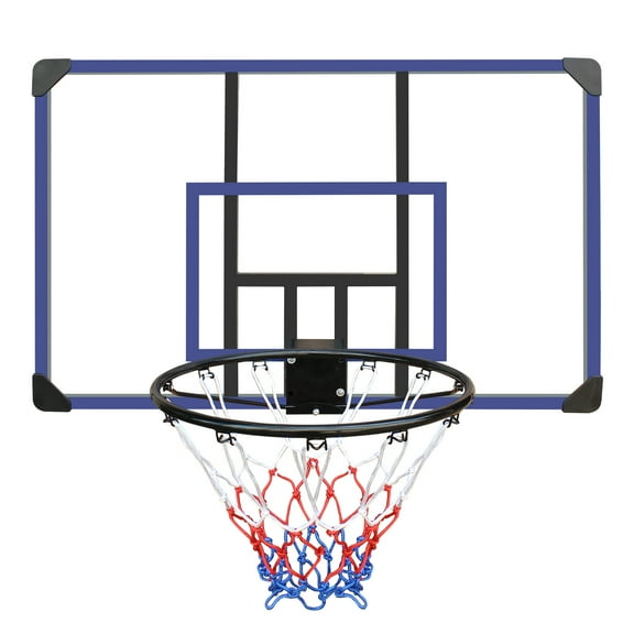 E-Western Wall-Mounted Basketball Hoop 45x29 in Shatterproof Backboard Indoor & Outdoor Durable All-Weather Mesh