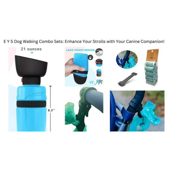 E Y S Ultimate Dog Walking Combo: Eco-Friendly Poop Bags (120 Count), Convenient Waste Bag Carrier Collapsible Flip-Top Water Bottle Set